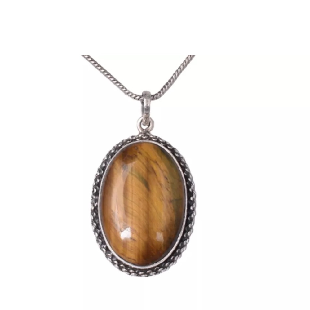 925 Sterling Silver Pendant Necklace Tiger's Eye Handmade Fine Jewelry PS-1131 - Picture 2 of 4